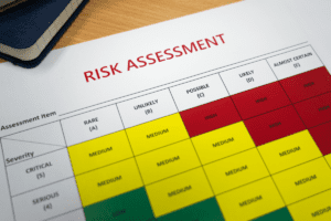 Risk assessment on a wooden desk